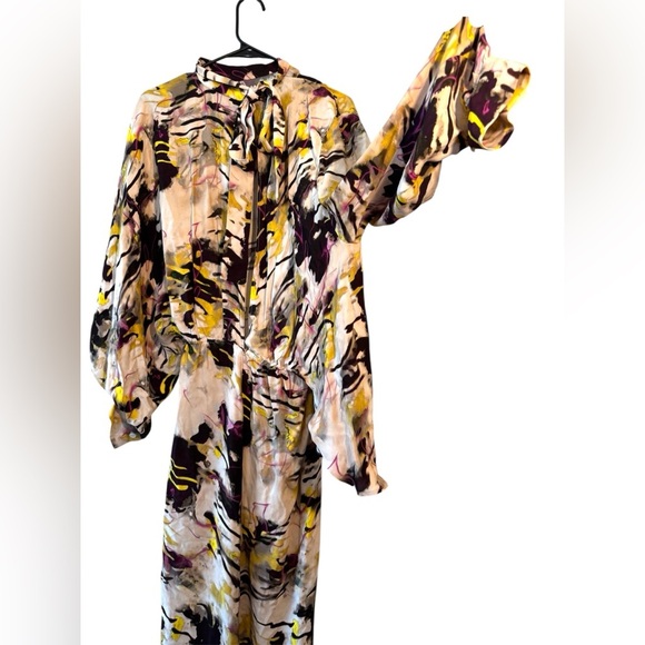Zara High Neck Long Sleeve Printed Marble Asymmetrical Maxi Dress Size Medium - Picture 8 of 11